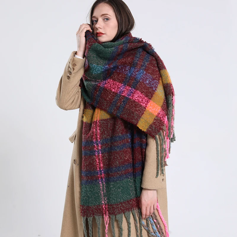 2023 Classic Winter Warm Women Plaid Blanket Scarf Thick Cashmere Pashmina Scarves Shawls Wraps Long Tassel Bufanda Mujer