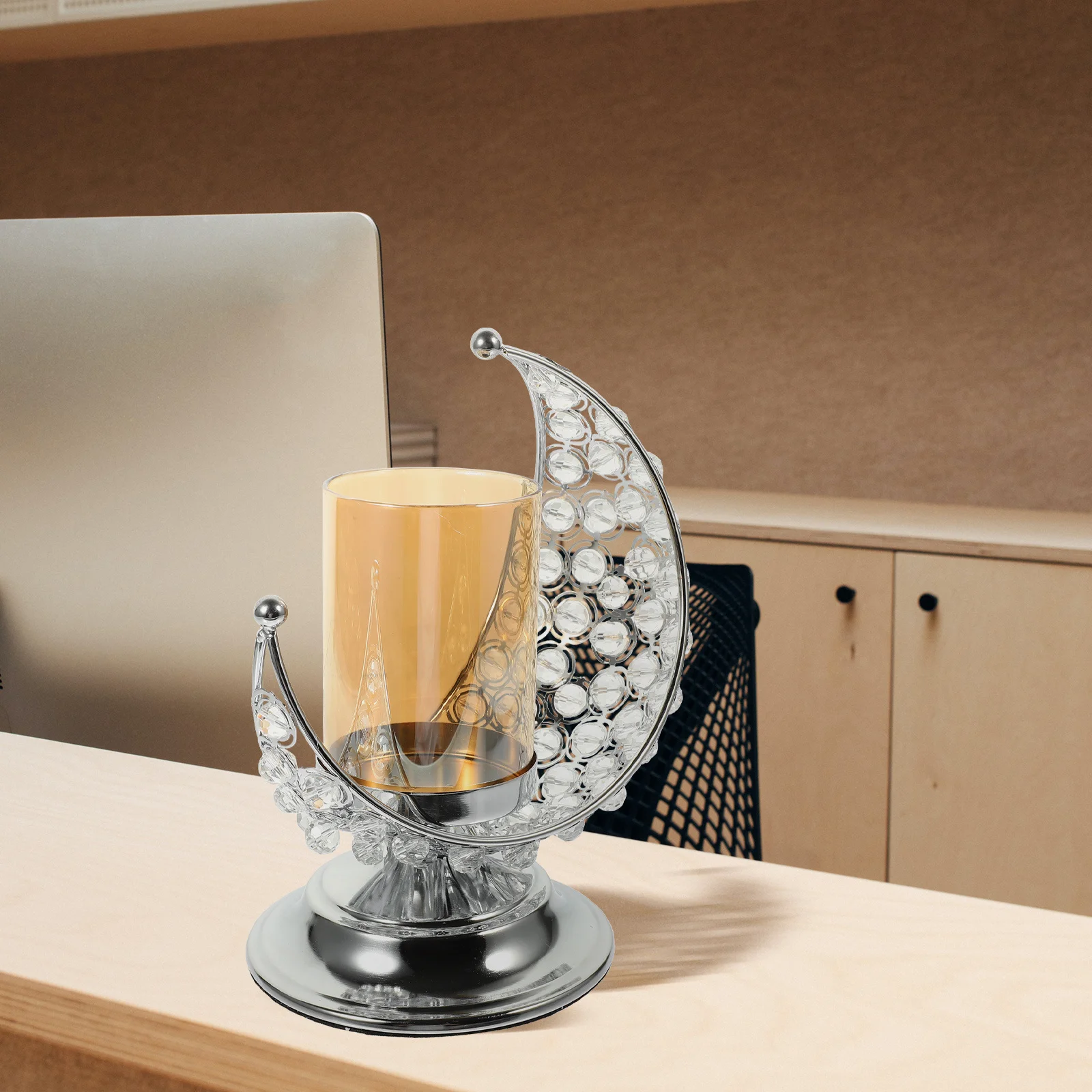 

European Style Moon Candleholder Premium Iron Glass Stand for Dining Table Party Festival Decor Desktop Decoration