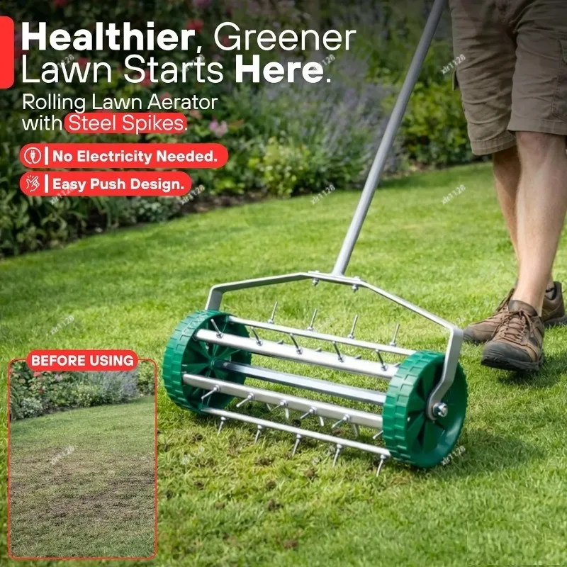 Lawn Soil Breaker Handheld Iron Punching Roller Garden Aerator Aeration Tool