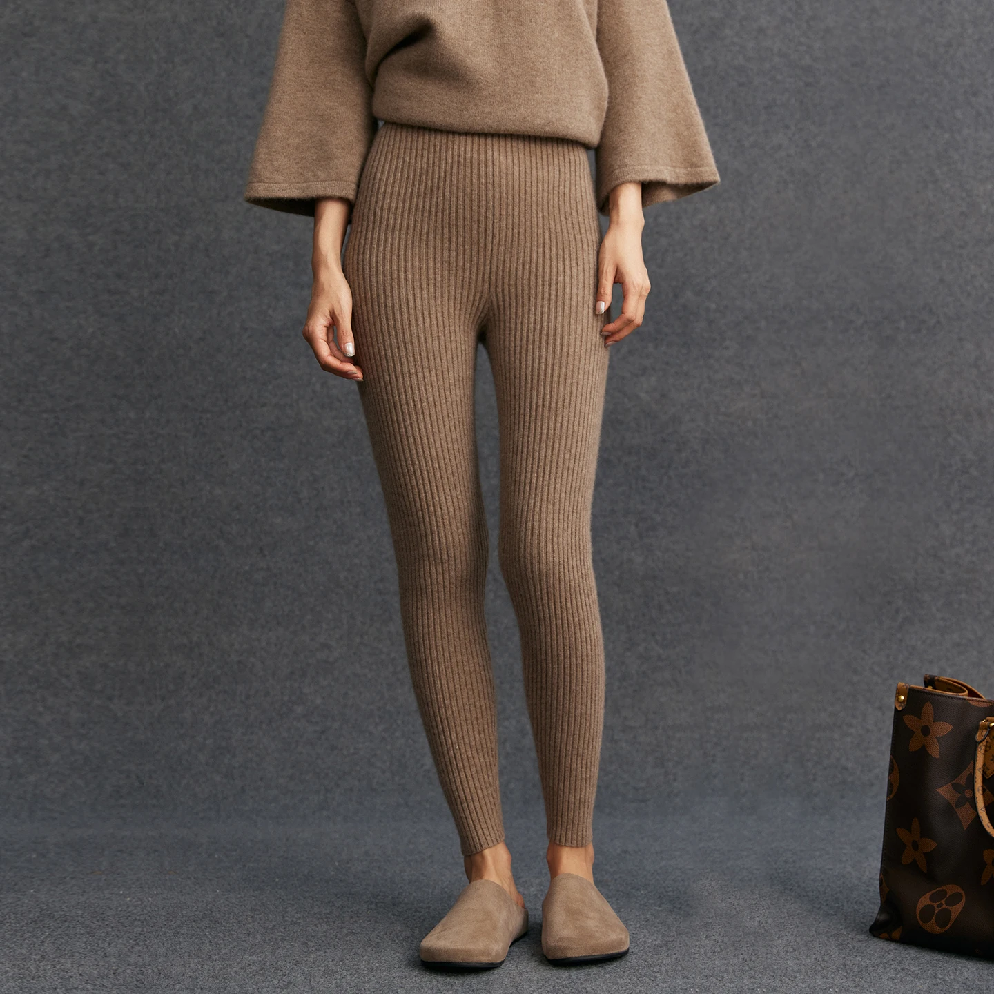 

Autumn Winter Pure Cashmere Seamless Leggings Women Soild Thick Warm High Waisted Fit Versatile Basic Knitted Pants High-end