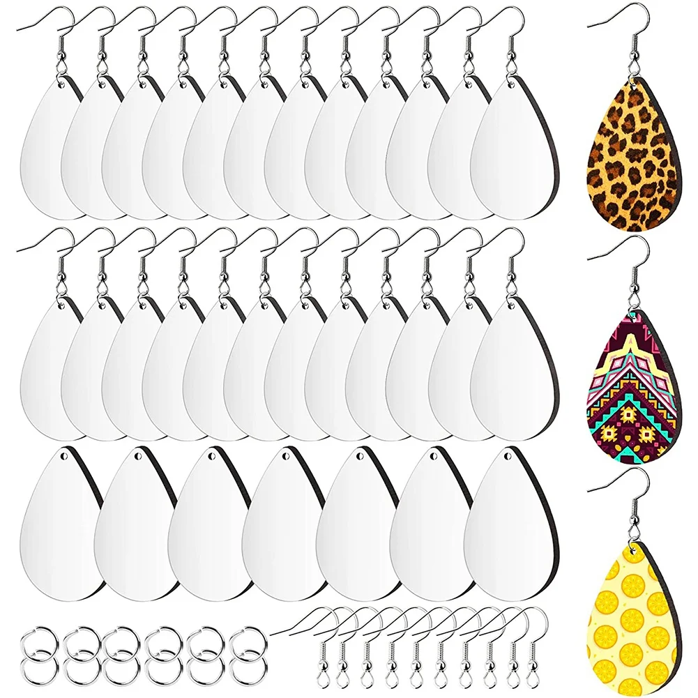 60Pcs Sublimation Blank Earrings Unfinished Teardrop Heat Transfer Printing Earrings Pendant for Jewelry DIY Making