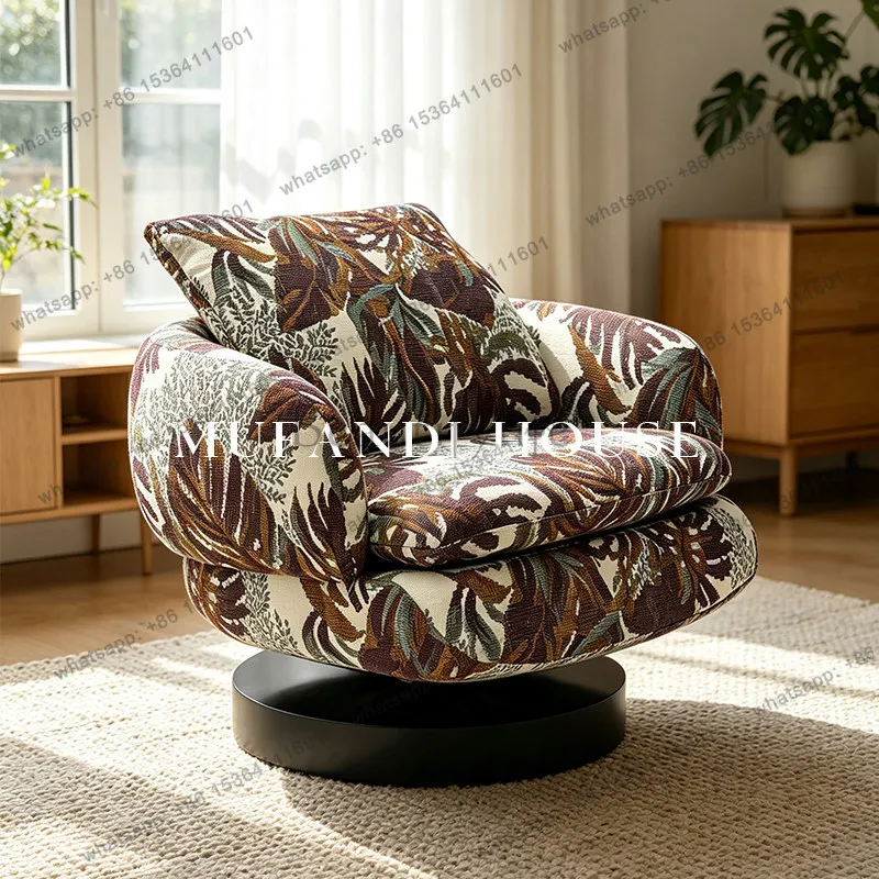 LS designer Nanyang style tropical plant printing rotating sofa armchair living room leisure chair