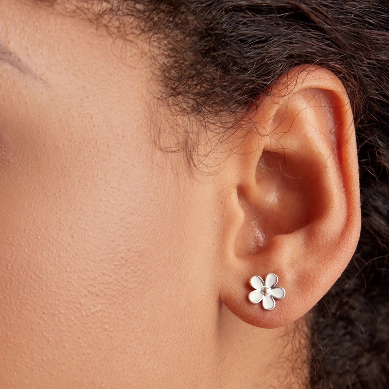 925 Sterling Silver Darling Daisy Stud Earring White Enamel With Clear CZ Compatible with Jewelry Special Store PAS409