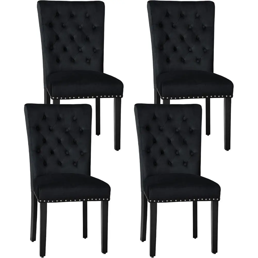 

Set of 4 Velvet Kitchen Chairs, Parsons Style Upholstered Dining Chairs with Wood Accents and Nailed Trim, Black
