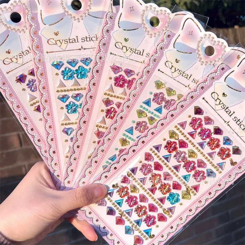 Cute Cartoon Diamond Sticker Fantasy Crystal Mermaid Tail Pearl Decor Scrapbook Rhinestone Bow Adhesive for Journal Nail Art