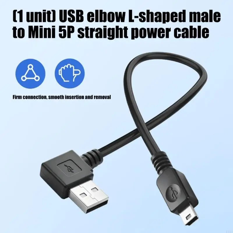 Older Mini USB Device Power Cable with USB-A End, 26 Black PVC Cable for Space Saving Desk Side and Close K1KF