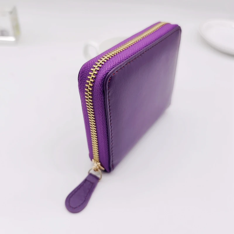 Genuine Smooth Cow Leather Short Zipper Wallet Women Unisex Cowhide ID Card Holder Coin Purse Men Fashion Money Bag Wallet Purse