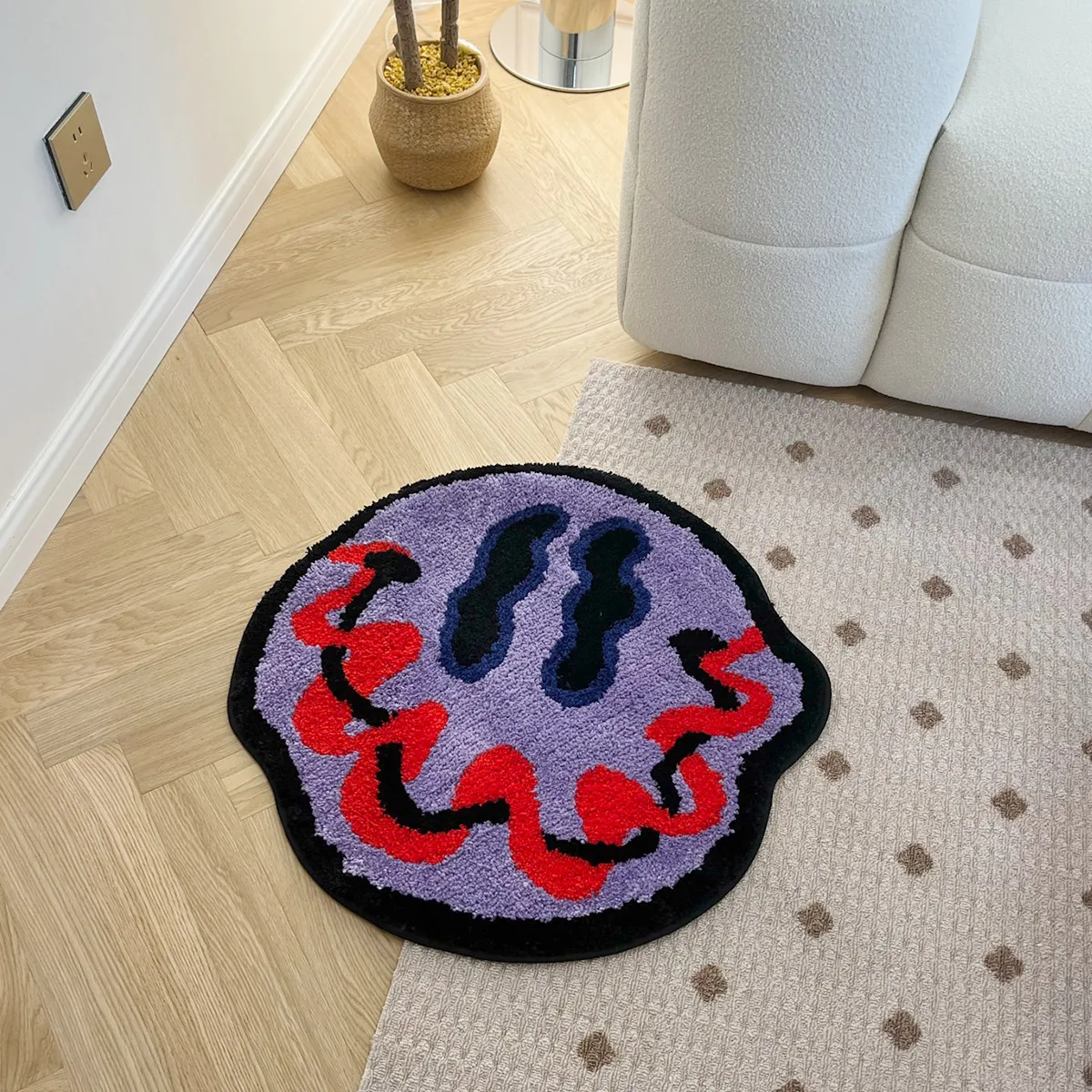 Tufted Trippy Smiling Face Rug Handmade Carpet Custom Rug for Home Decoration or Gift 100% Tufted Rug