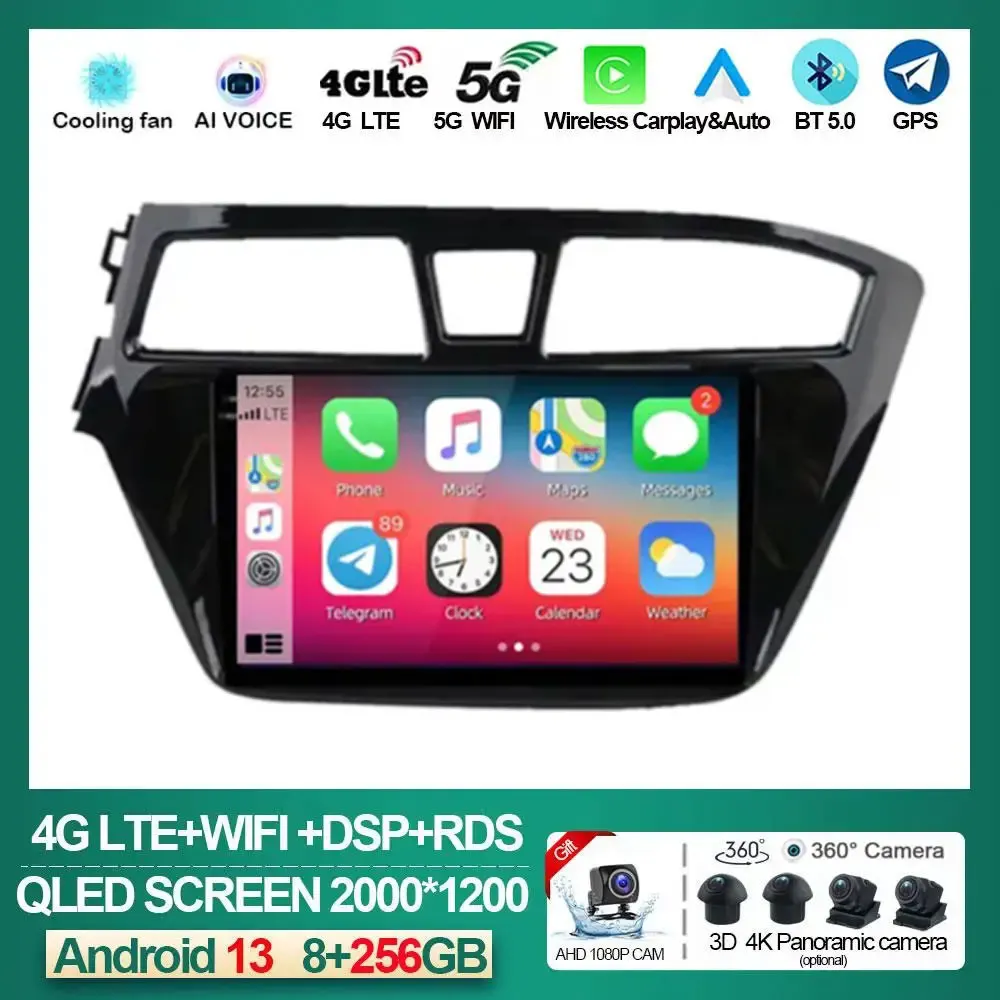 

Android 13 Carplay Auto WIFI+4G For Hyundai I20 LHD 2015 2016 2017 2018 Car Radio Multimedia Video Player Navigation Head Unit