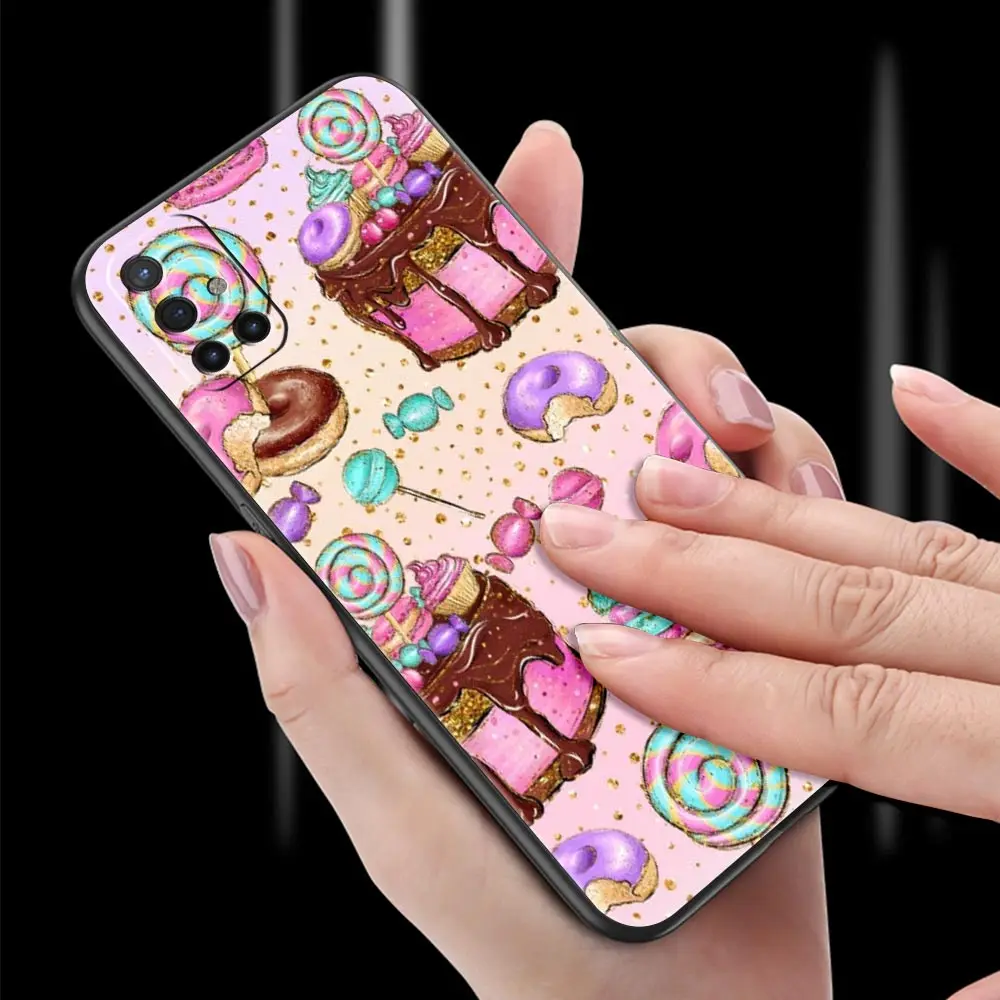 Cute Macarons Dessert Phone Case For OnePlus 10 9 8 7T Pro 9R 9RT 8T One Plus Nord 2 CE N10 N100 N200 5G Black Soft Cover Funda