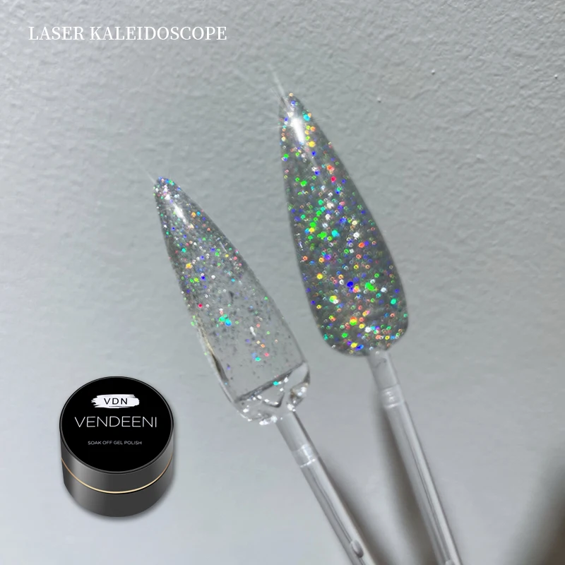 Vendeeni 10ml Tęczowy Lakier Hybrydowy z Efektem Laserowego Brokatu, Żelowy Lakier do Paznokci UV LED, Odblaskowy Glitter do Manicure, Pasuje do Każdego Bazy Koloru