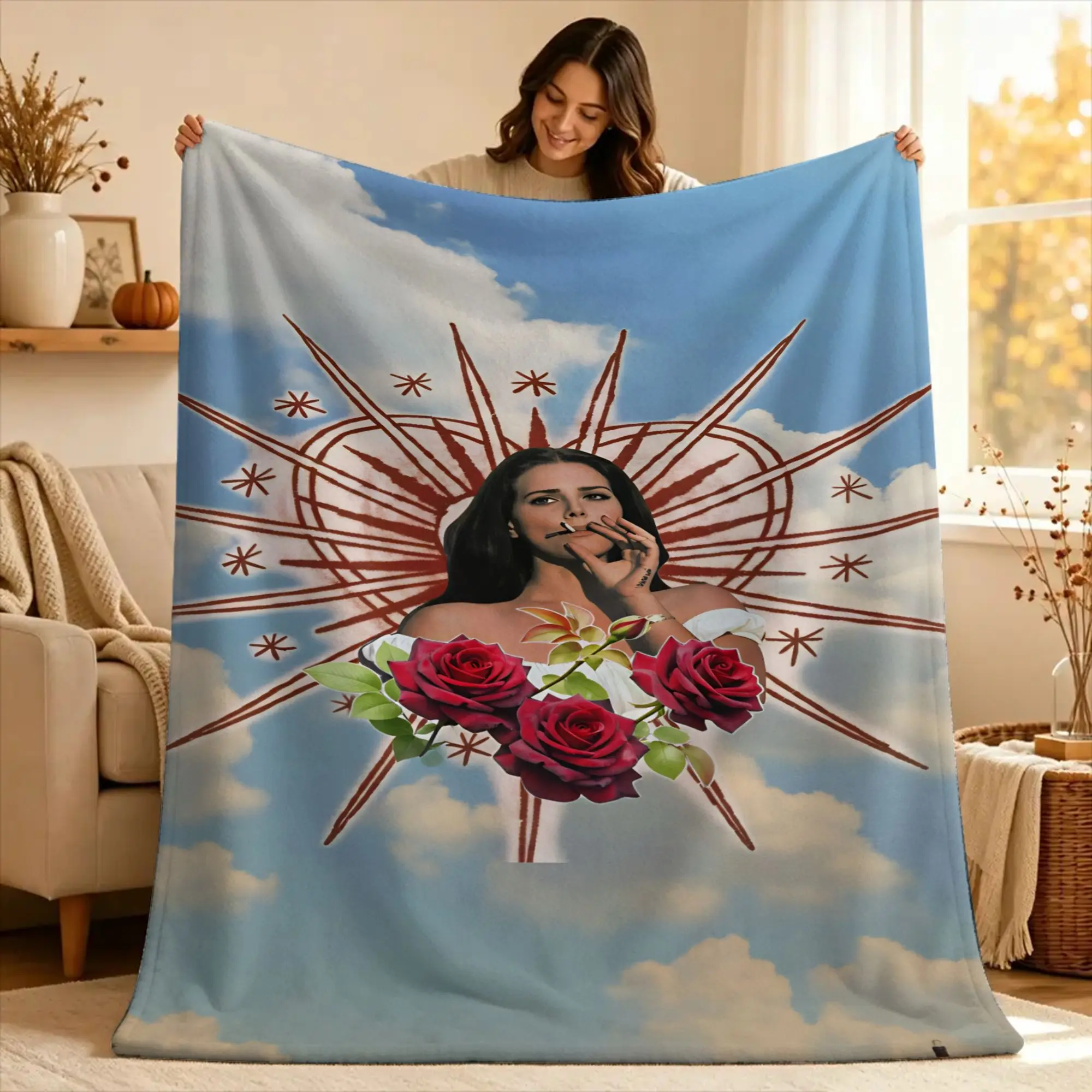 Lana Del Rey Singer Lizzy Grant  Flannel Blanket For Outdoor Airplane Travel Pattern Bedspread Sofa Bed Cover