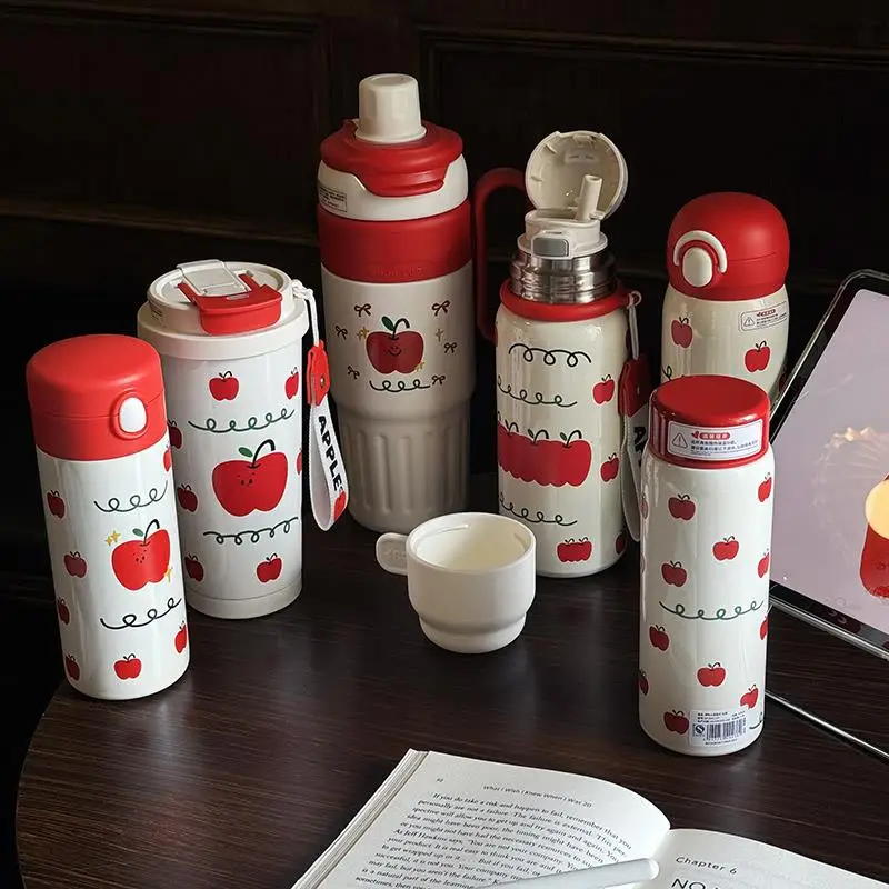 Taza de Café Aislada de Acero Inoxidable, Linda y Práctica, con Tapa Doble y Aislamiento Térmico, Diseño de Tarta de Manzana,...