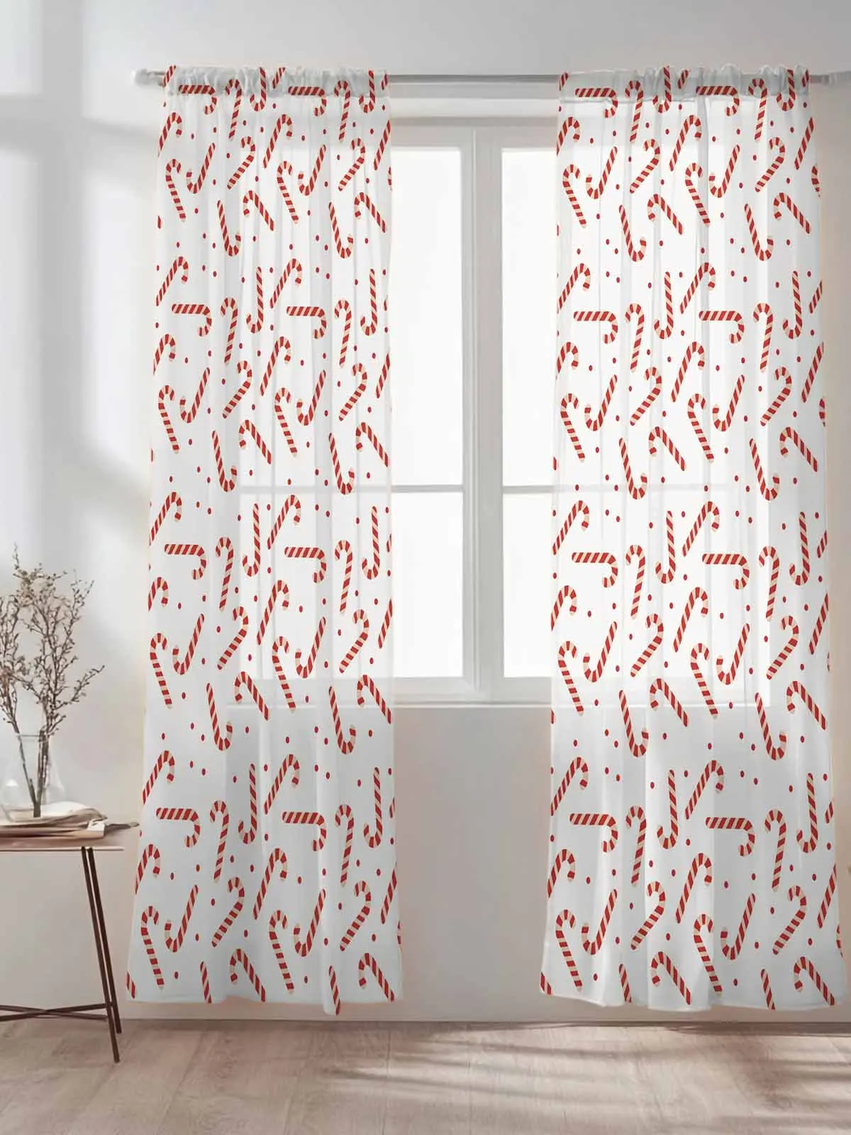 

Christmas Cartoon Candy Cane Tulle Sheer Curtains for Living Room Bedroom Kitchen Decoration Voile Organza Curtains