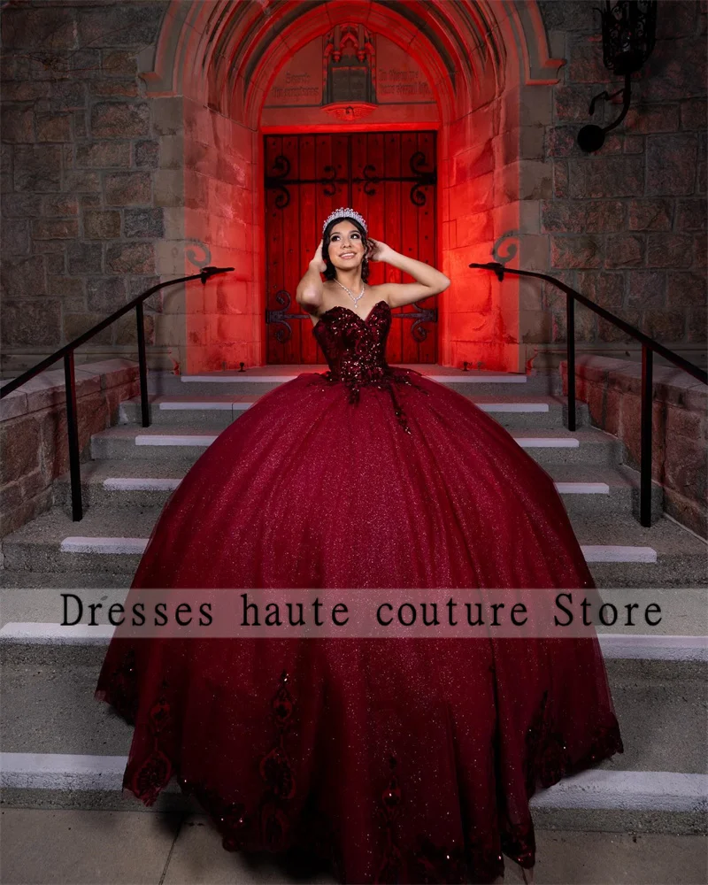 Burgundy Sequin Lace Quinceanera Dresses 2025 Customized Bead Applique Sweet 16 Dress Birthday Gowns Vestido De 15 Anos