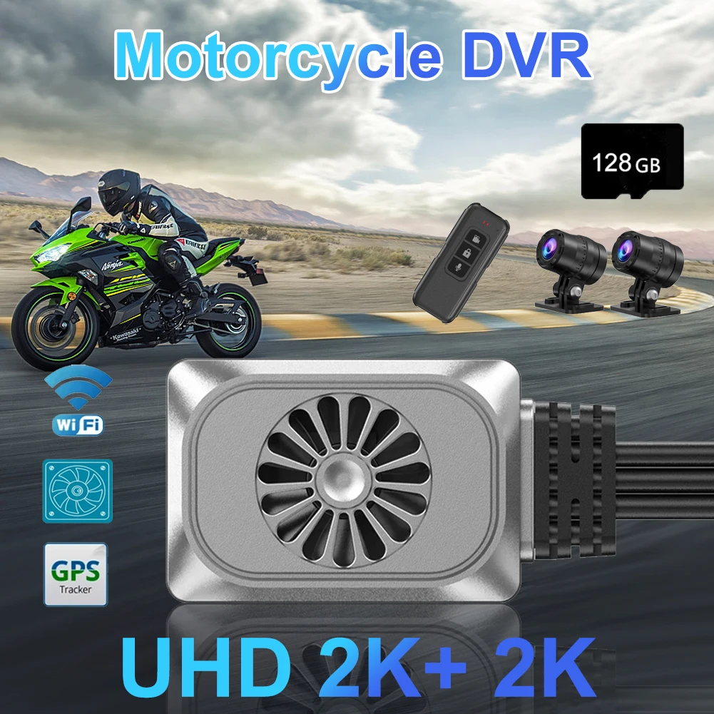 UHD 2K Motorcycle Camera Recorder WiFi Dual 1440P FHD Motorcycle DVR Dash Cam Video Recorder with 24H Parking Monitor Black Box