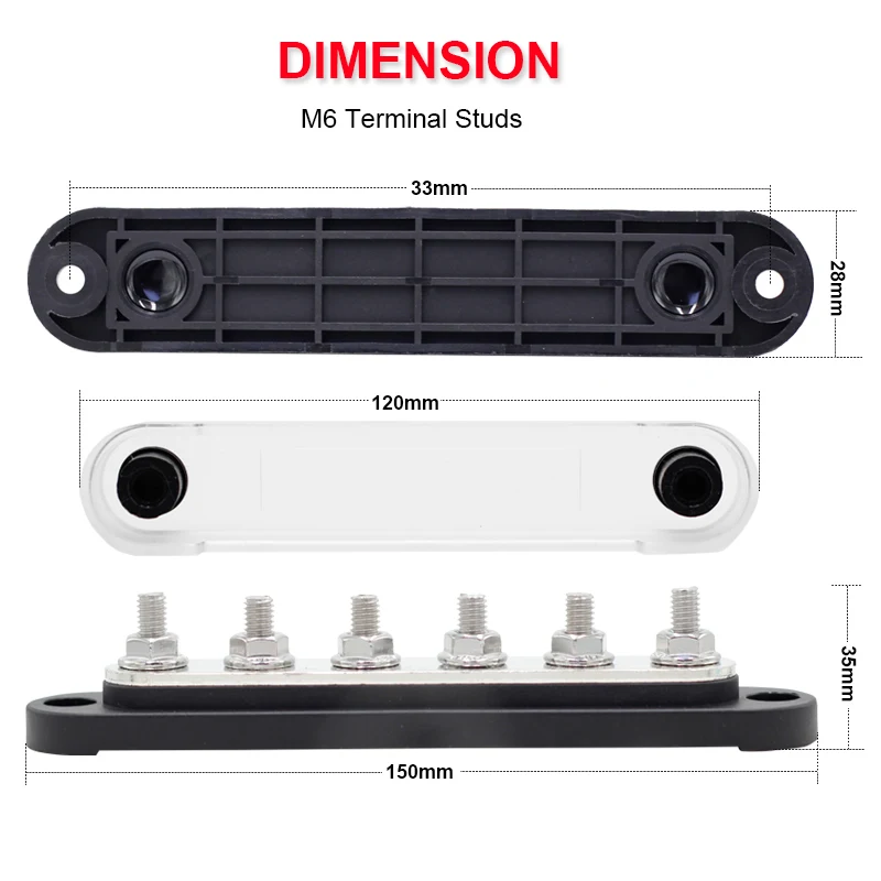 300A Negative Bus Bar 12V Distribution Block  M6 Terminal Studs 48V DC Positive Ground Busbar for Automotive Car Boat