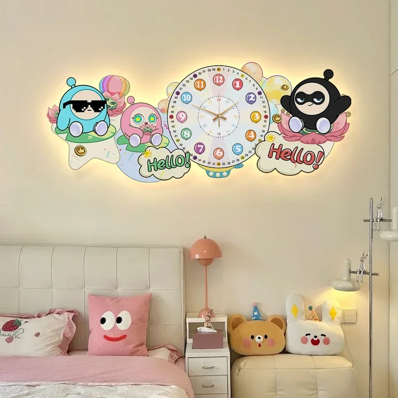 Modern children's room decoration painting clock hanging clock room bedside hanging painting bedroom night light wall lamp