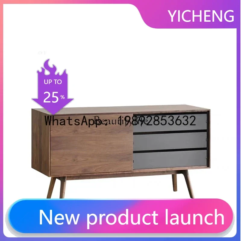 

QQ Italian minimalist art entrance locker Nordic light luxury simple black walnut small apartment living room dining side stora