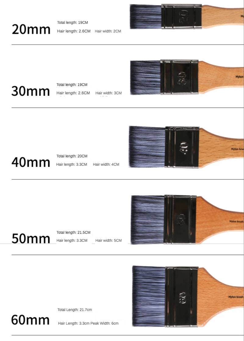 1 Pcs Flat Head Oil Painting Acrylic Row Brush Gouache Watercolor Artist Paint Wall Painting Nylon Hair Beech Rod Clean Brush