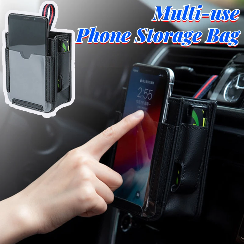 

Multi-use Car Phone Storage Bag Car Air Outlet Pocket Leather Vehicle Organizer Cellphone Hanging Bag Auto Interior Accessories