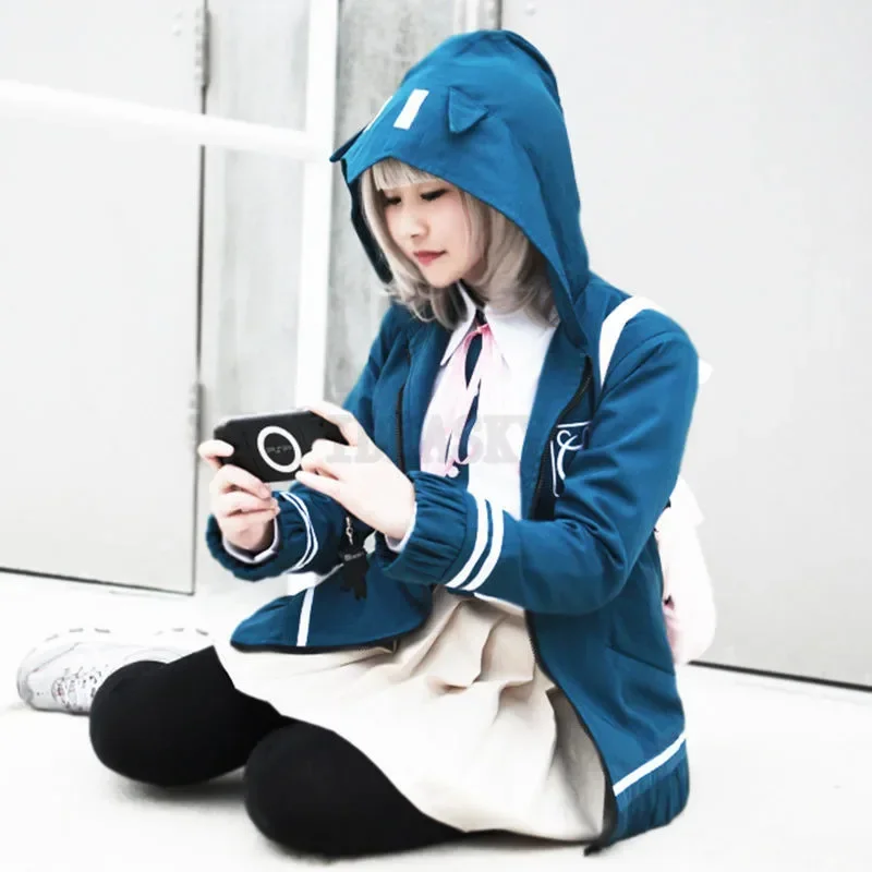QQ8 Chiaki Nanami pinza para el pelo disfraz Cosplay Danganronpa 2 uniforme escolar bolsa mochila chaqueta zapatos traje Halloween para mujer 5Lk¥