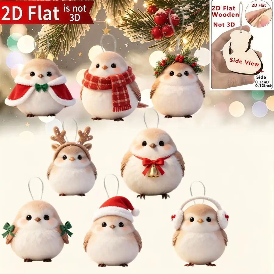 1/5/10/20/50/100pcs 2D Flat, Cute Christmas Bird Adventure Decorations, Holiday Decorations to Hang on the Wall, Christmas Tree