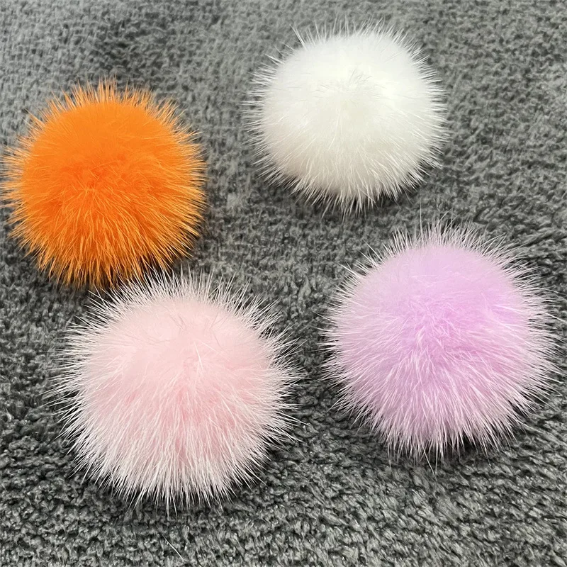 Mink bolas de pele para chaveiro, fofo pom pom pom, artesanato de bricolage, acessórios de material, anel, sapatos, chapéus, 5cm, 3cm, 4cm, 5 pcs,