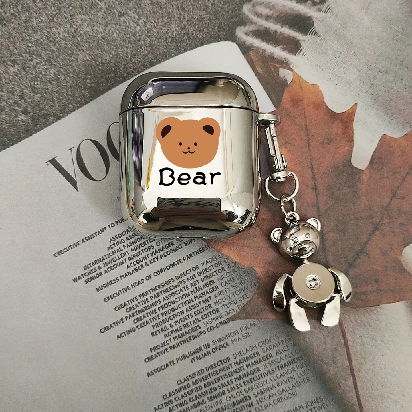 Little Bear Airpods Pro Cases 1 2nd 3rd Generation Bluetooth Earpods with Case Protector Cute Plating Personality with Chain