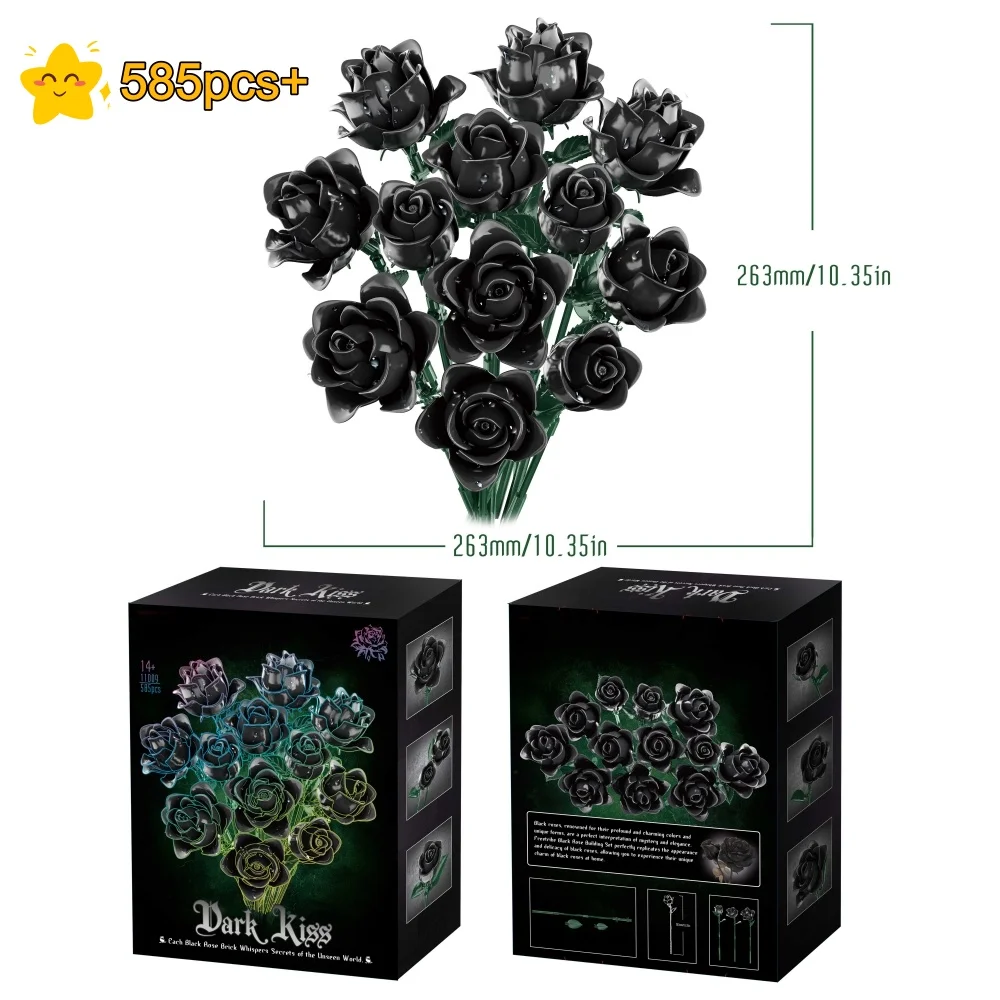 

Creative Gothic Style Dark Roses Building Blocks Black Flower Bouquet DIY tabletop decoration Model Valentines Day Gift