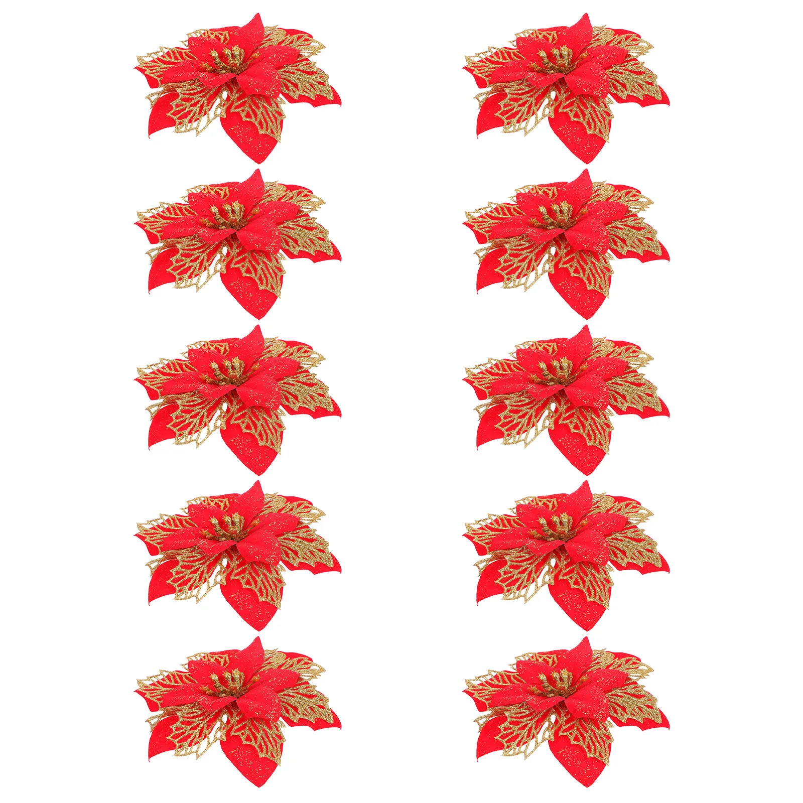 

10Pcs Christmas Simulation Flowers Gold Powder Artificial Flower Decor for Tree Party Supplies and Festival Decorations