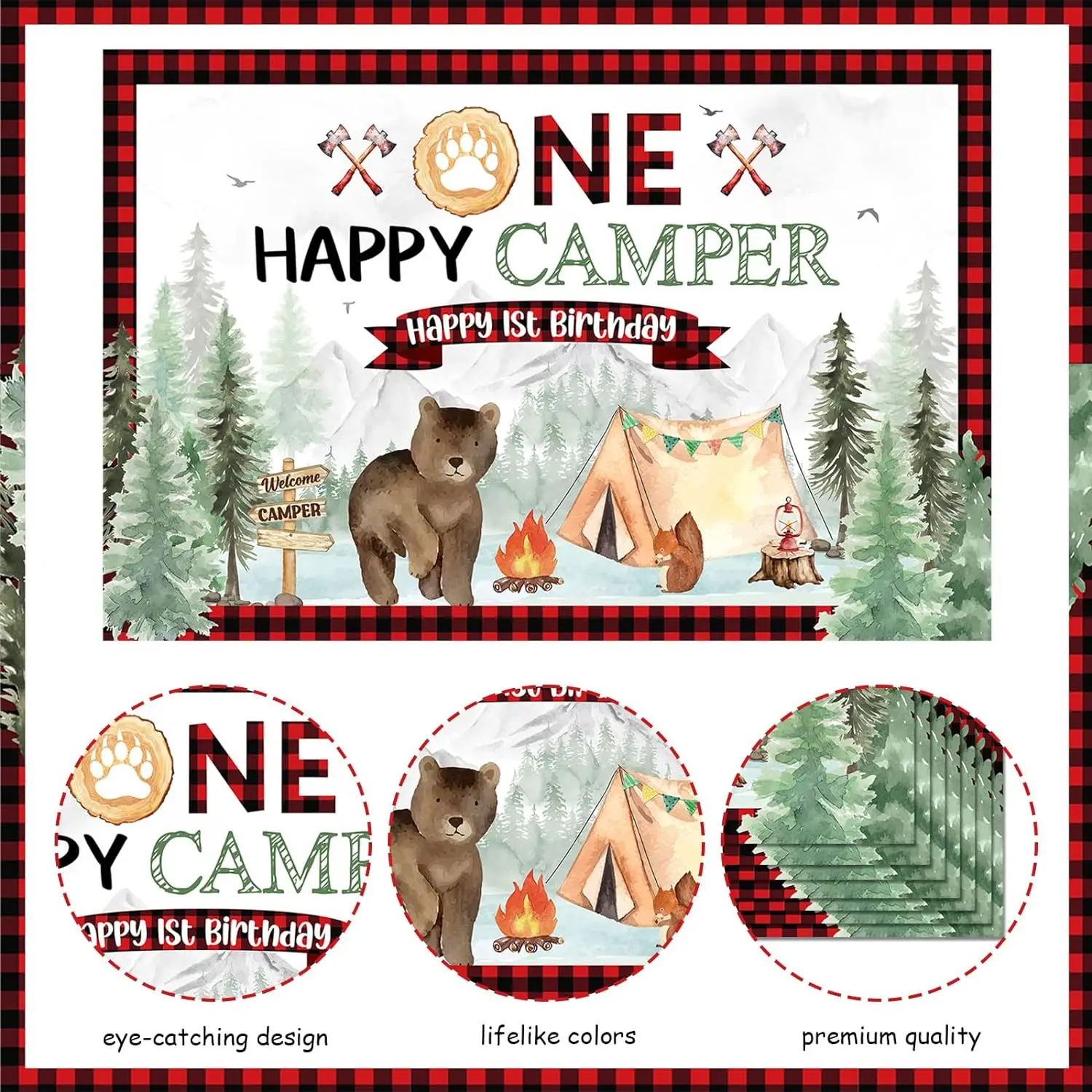 One Happy Camper Backdrop, Lumberjack Decoration, First Birthday Party, Camping, 1st Birthday Party