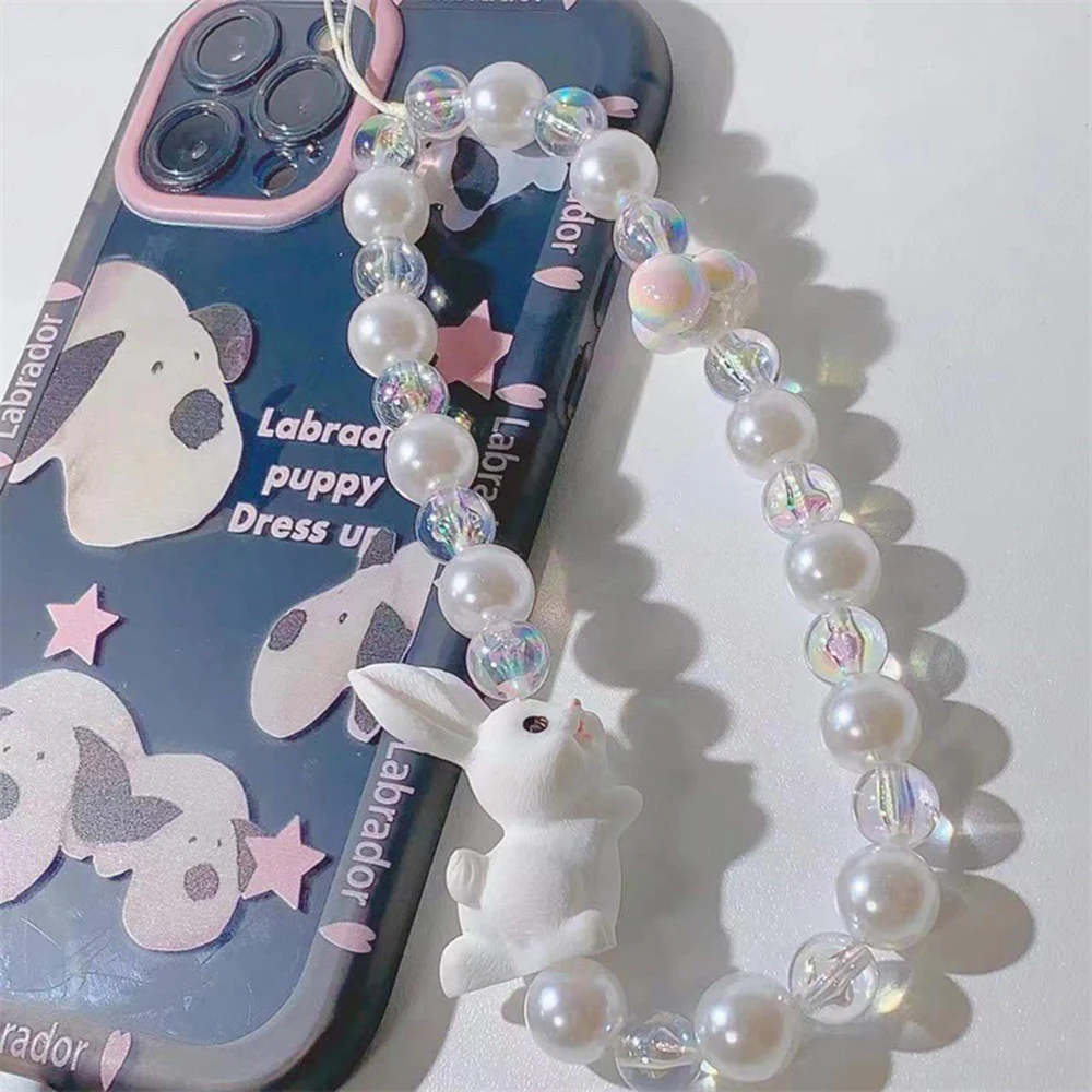 2023 New Year Rabbit Cloud Beaded Mobile Phone Chain Women Wrist Phone Lanyard Jewelry Telephone Pendant Hanging Chain