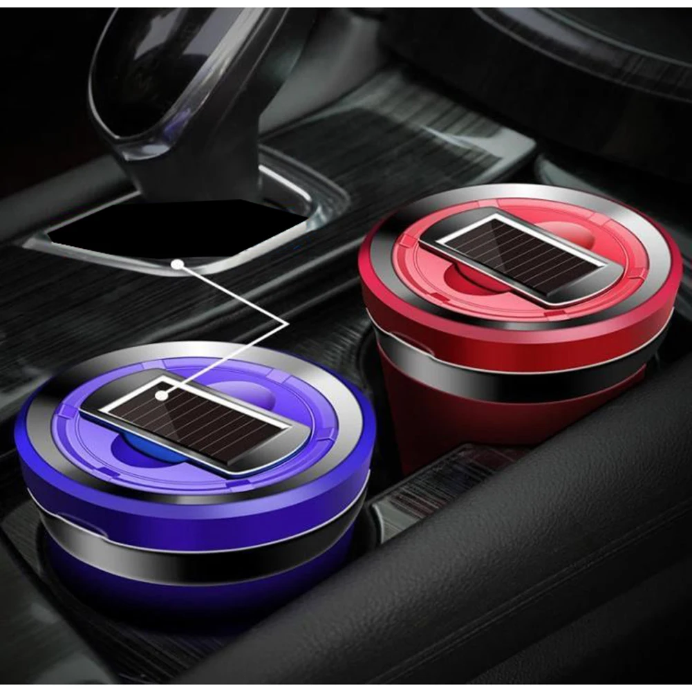 High temperature resistance Car Ashtray with Blue LED Light Solar Charging Blue Silver Business Car Ashtray for Men