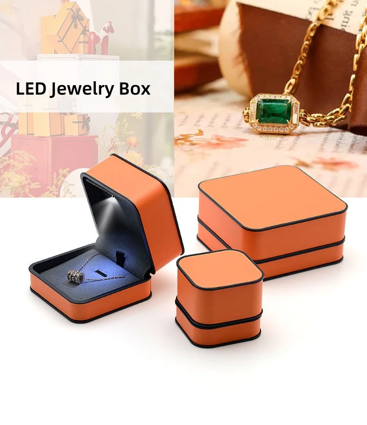 Wholesale High-End Led Light Jewelry Box Velvet Interior Ring Necklace Bracelet Box Customizable Logo