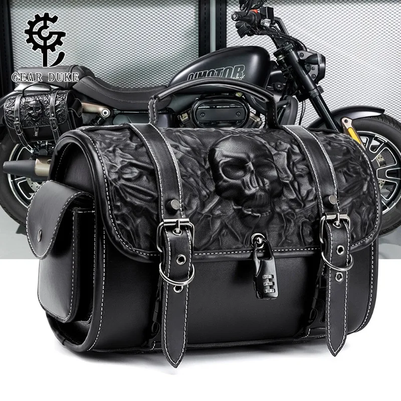 Waterproof Motorcycle Cruiser Saddle bags ,Tail Bag with Anti-Theft Lock Skull large capacity Luggage Tool Storage Pouch