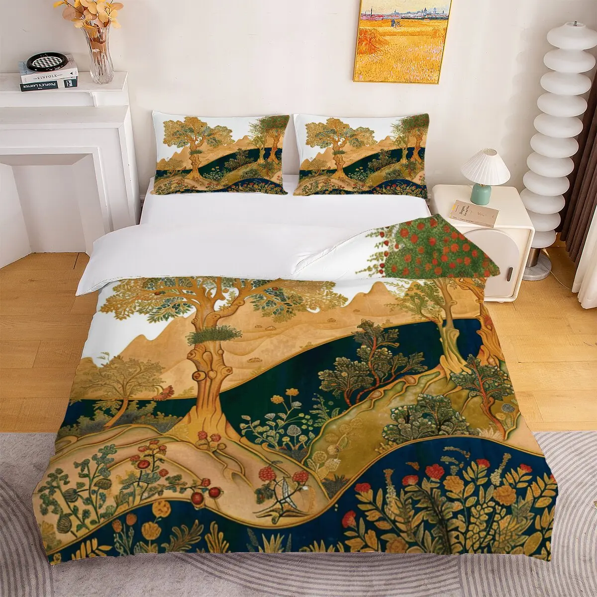 Cherry tree  Down comforter set large size  Mountain Cherry tree  Printed duvet cover 3-piece set with 2 pillowcases