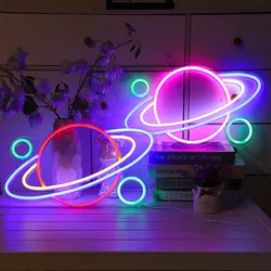 UFO LED Neon Sign USB Powered Neon Signs Night Light Spaceship 3D Wall Art & Game Room Bedroom Living Room Decor Lamp Signs