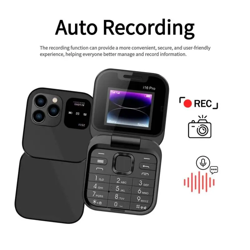 2024 New Mini Flip Cell Phone FM Radio Magic Voice Blacklist Speed Dial Vibration 2SIM Card Small Display Foldable SmartPhone