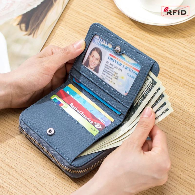 

Кожаный женский кошелек из воловьей кожи с RFID-защитой, короткий, большой вместимости, с отделениями для карт и монет, для женщин