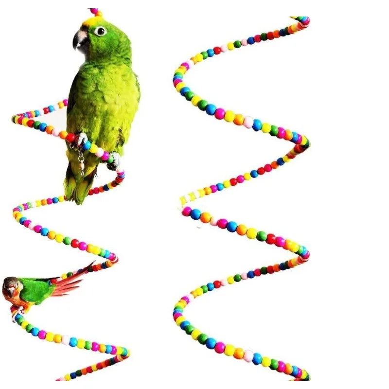 Parrot Bird Toy Colorful Wooden Beads Rotating Ladder Parrot Bite Toy Bird Supplies Bird Cage Accessories