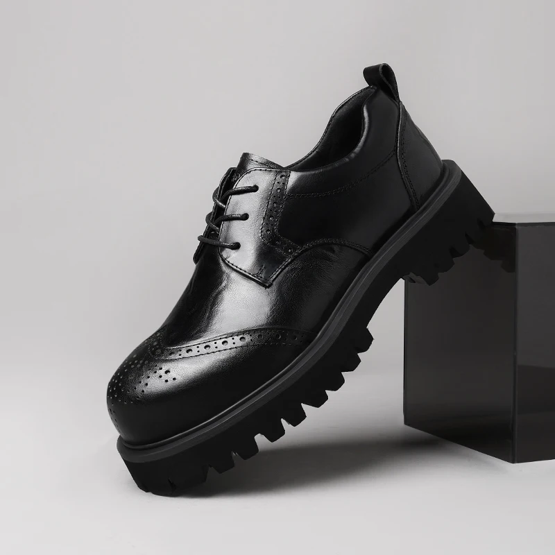 

Men's solid color versatile new Brock thick soled business casual leather shoes 250905