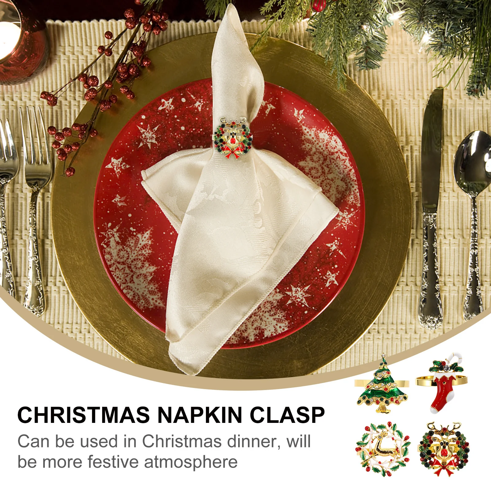 

4Pcs Deer Head Napkin Buckles Stunning Detailed Workmanship Versatile Elegant Look Perfect for Festive Dining Christmas Table