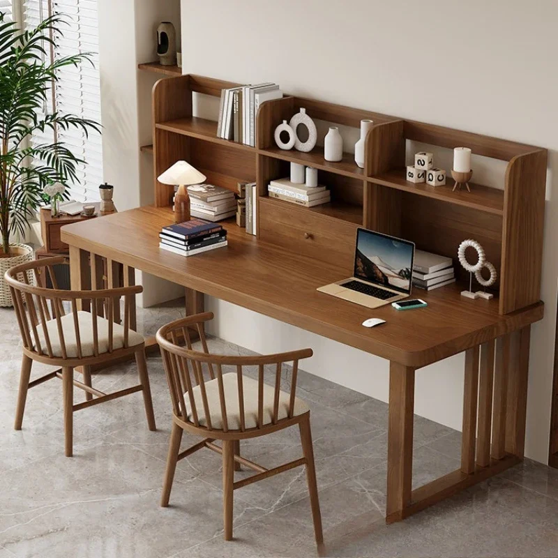Simple solid wood desk bookshelf integrated household bedroom computer desk