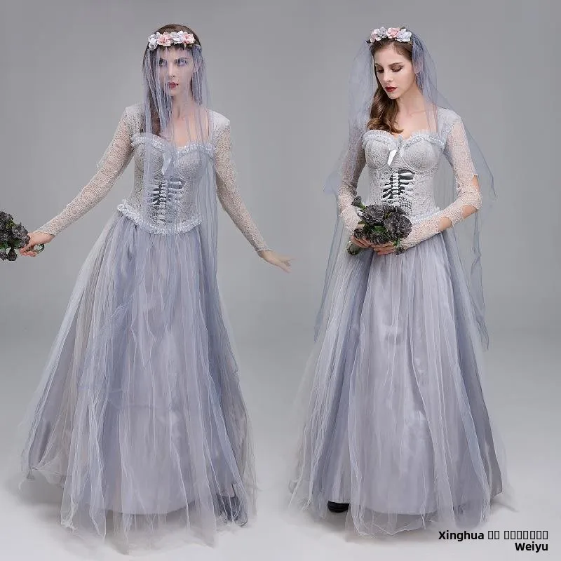 loween Cosplay Dr Costume da Sposa Fantasma da Donna Set Performance Outfit Costume di Scena Etnico Tradizionale Cinese da Donna