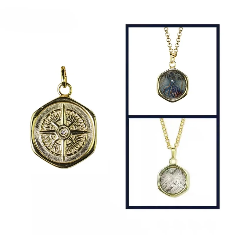 [Star Map Compass] Natural Meteorite Pendant Cosmic Alloy Slice Necklace Sky