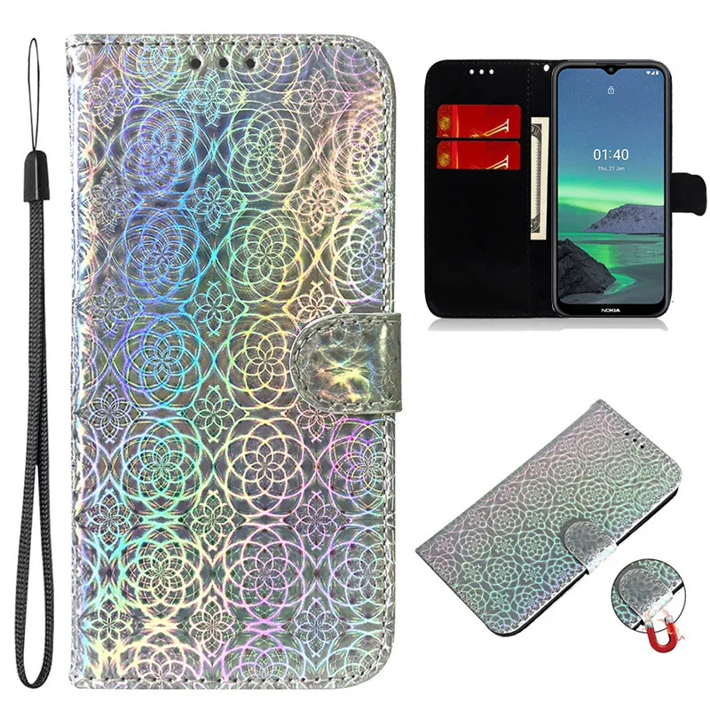 2024 Flashing 3D Laser Flower Wallet Case for NOKIA G21 G11 G10 C21 C20 XR20 Kickstand Flip Cover Funda for Nokia 6.2/5.4/3.4/3.