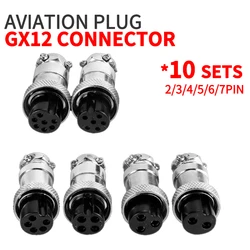 10 Pcs GX12 Aviation Circular Connector 2 Pin 3pin 4pin 5pin 6pin 7pin Male Plug& Female Socket Fixed Rear Nut