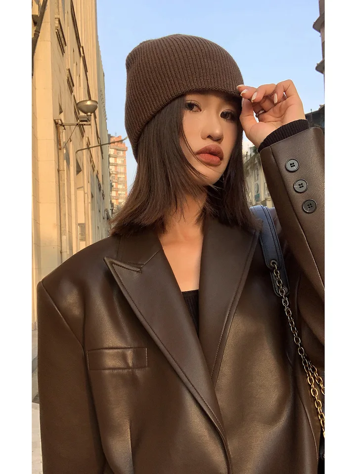 BOOMJIU Veste de moto en cuir synthétique pour femme - Automne et hiver - Veste bomber de motard avec fermeture éclair, Noir , XL