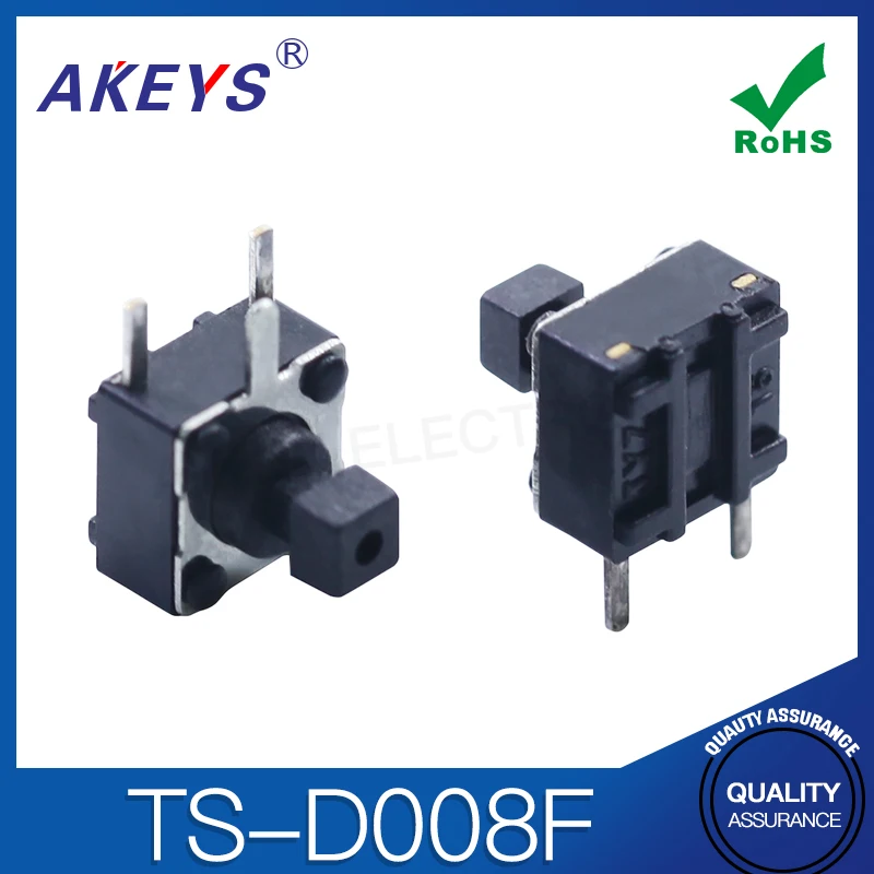 20pcs TS-D008F 6*6*7.3 Edge 3 pin light Touch microswitches Black headed squared tips side inserted 3 pin